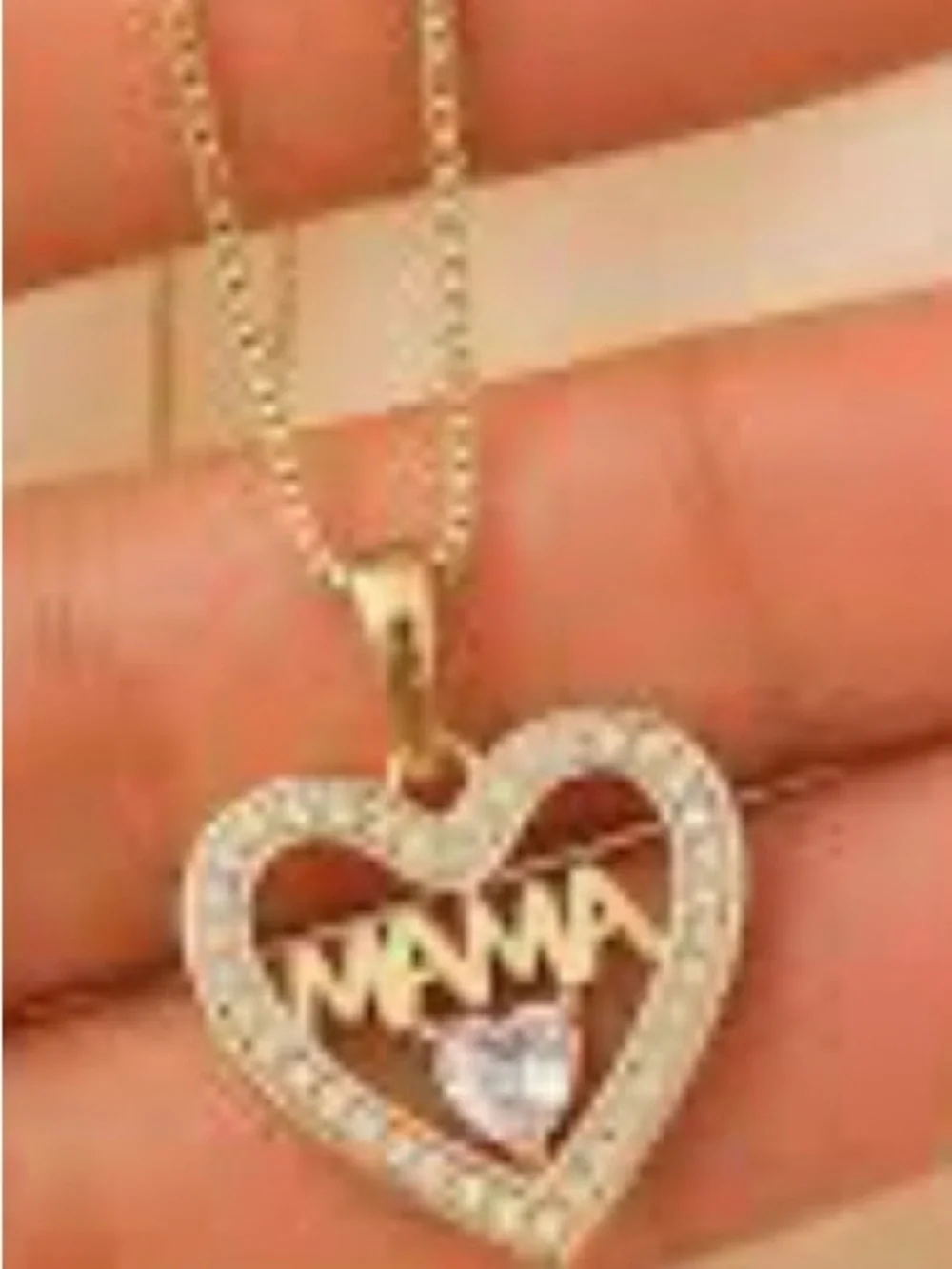 Adina Eden 14k Gold Plated 'MAMA' Heart Pendant Necklace with CZ Halo 16-18”